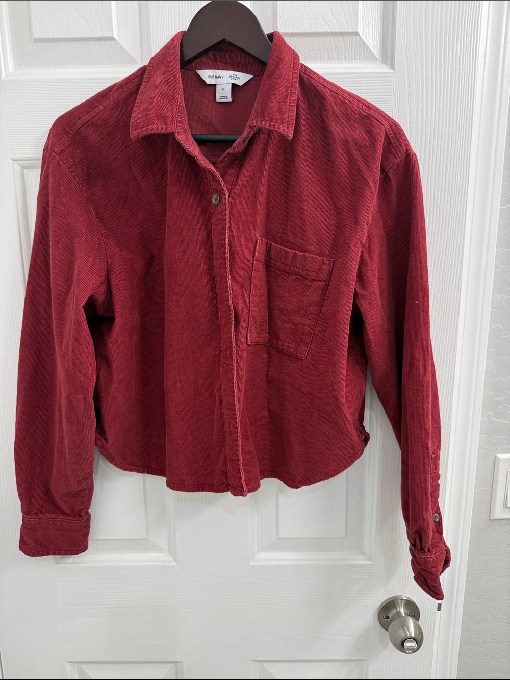 Old navy corduroy long sleeve cropped button up - burgundy- wine color - medium